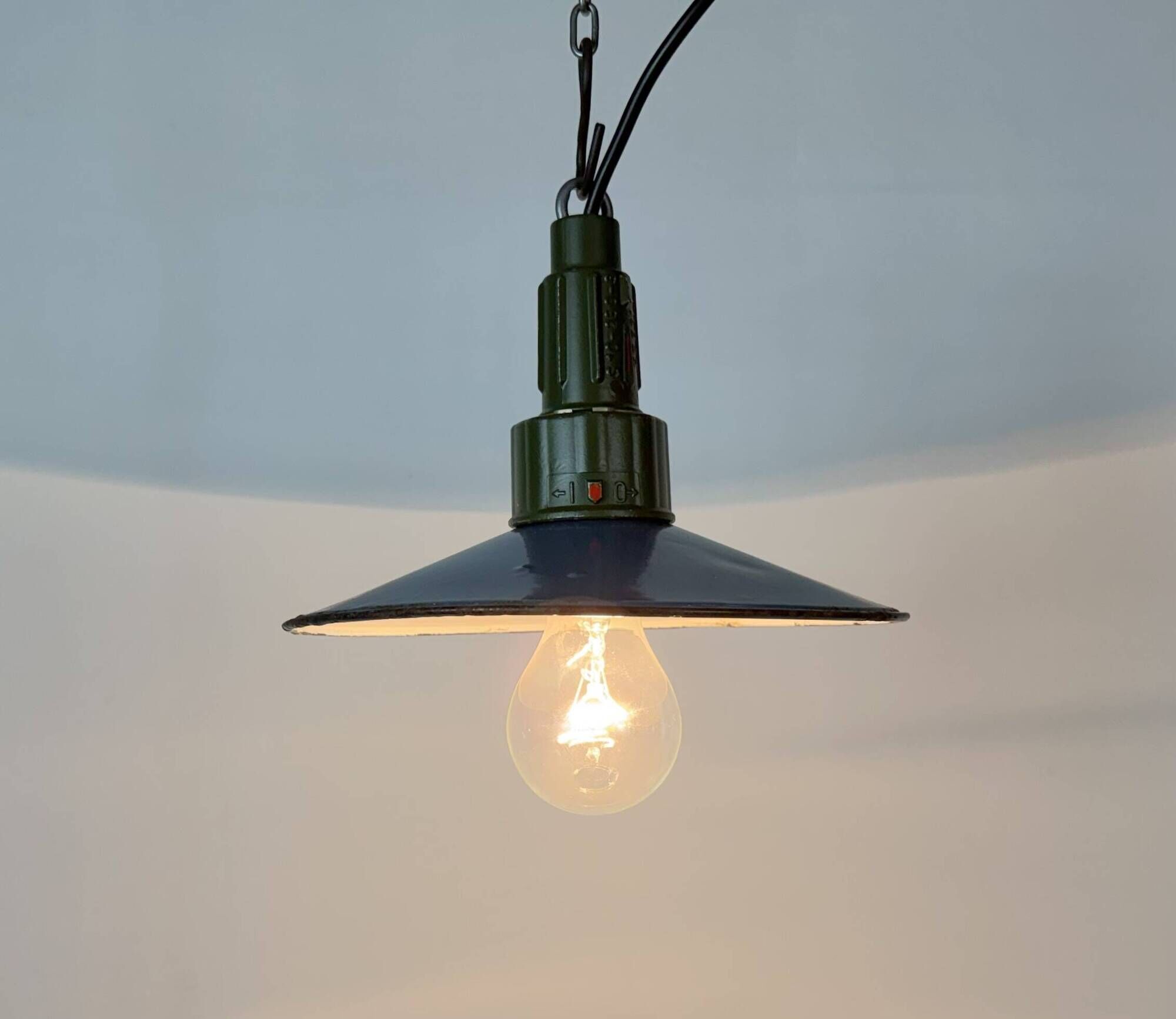 Industrial Blue Enamel Military Pendant Lamp with Cast Aluminium Top, 1960s