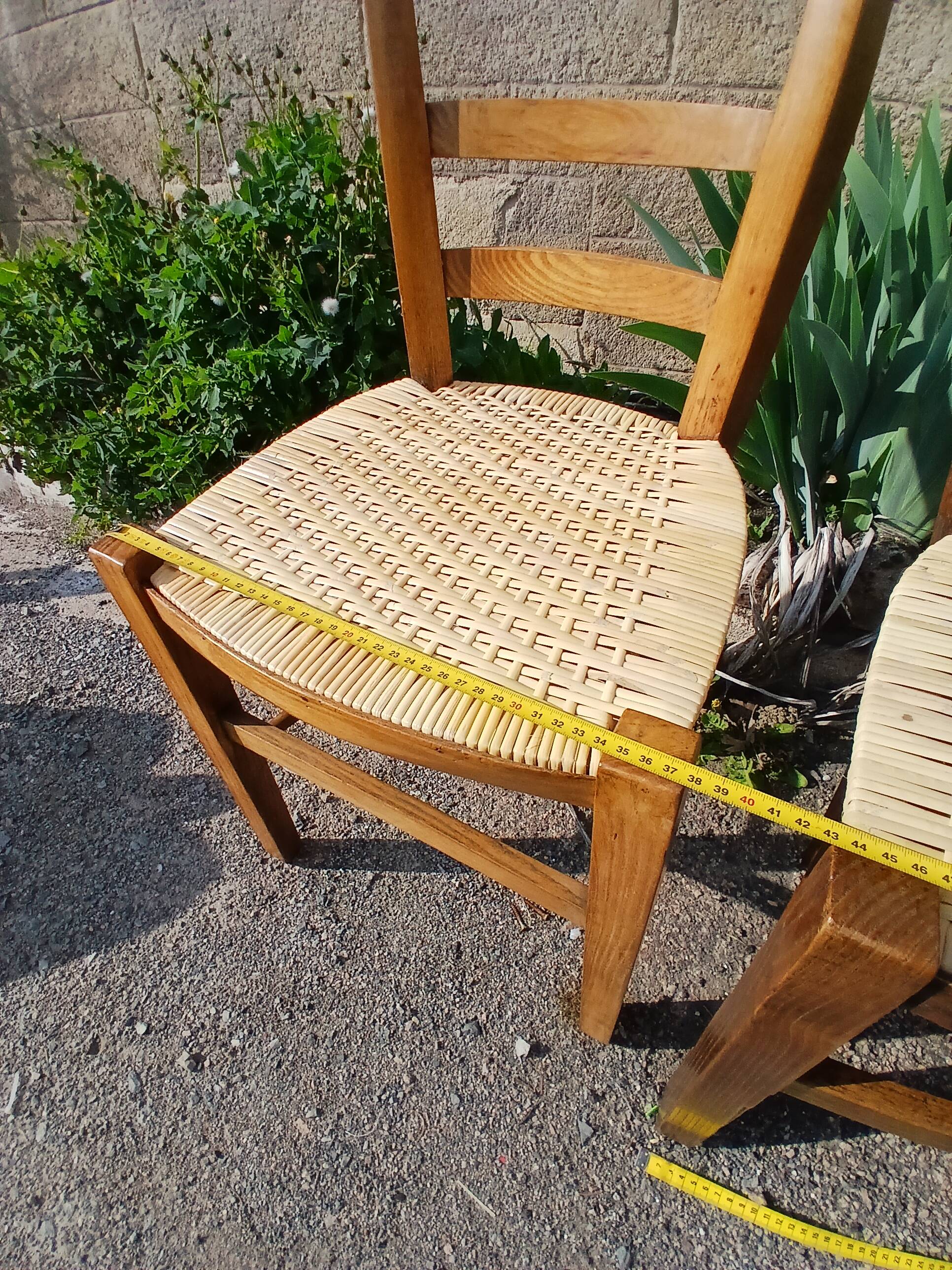 Pair of caned church chairs