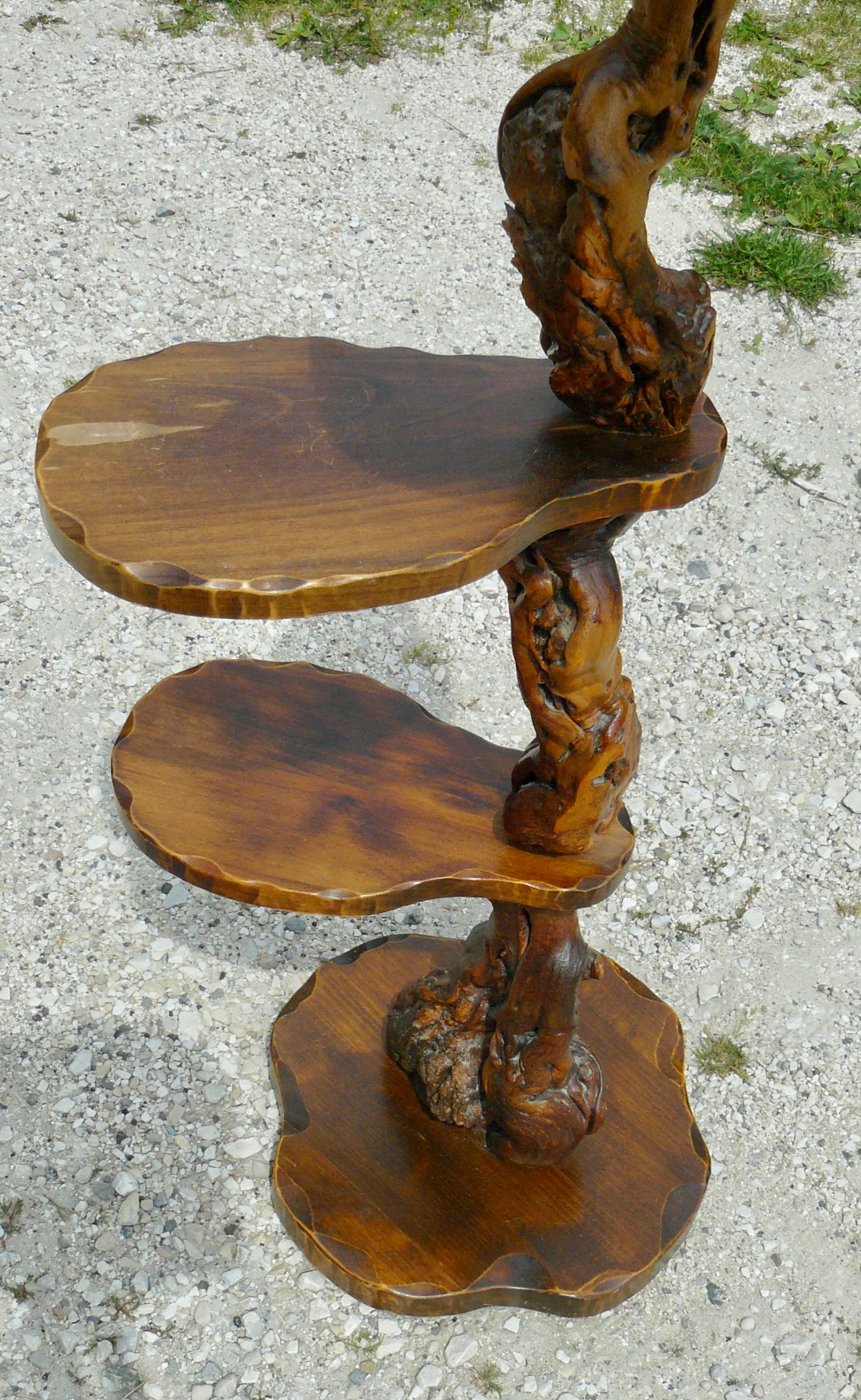 Brutalist shelf wood and vine holder vintage plant 1960