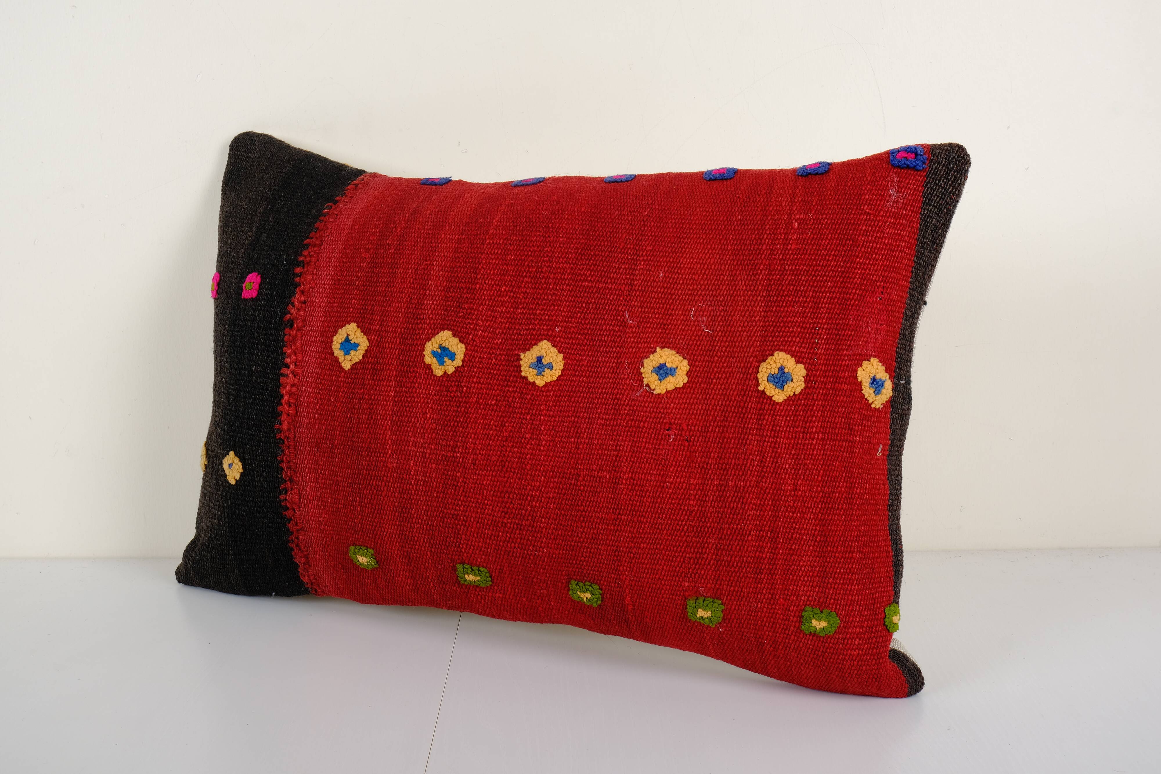 1960s vintage red organic kilim perde pillow case