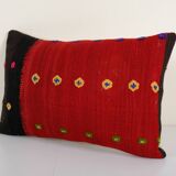 1960s vintage red organic kilim perde pillow case