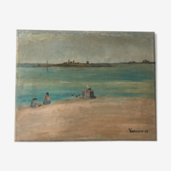 Peinture huile, paysage de plage