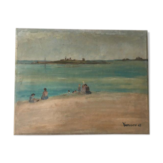 Peinture huile, paysage de plage