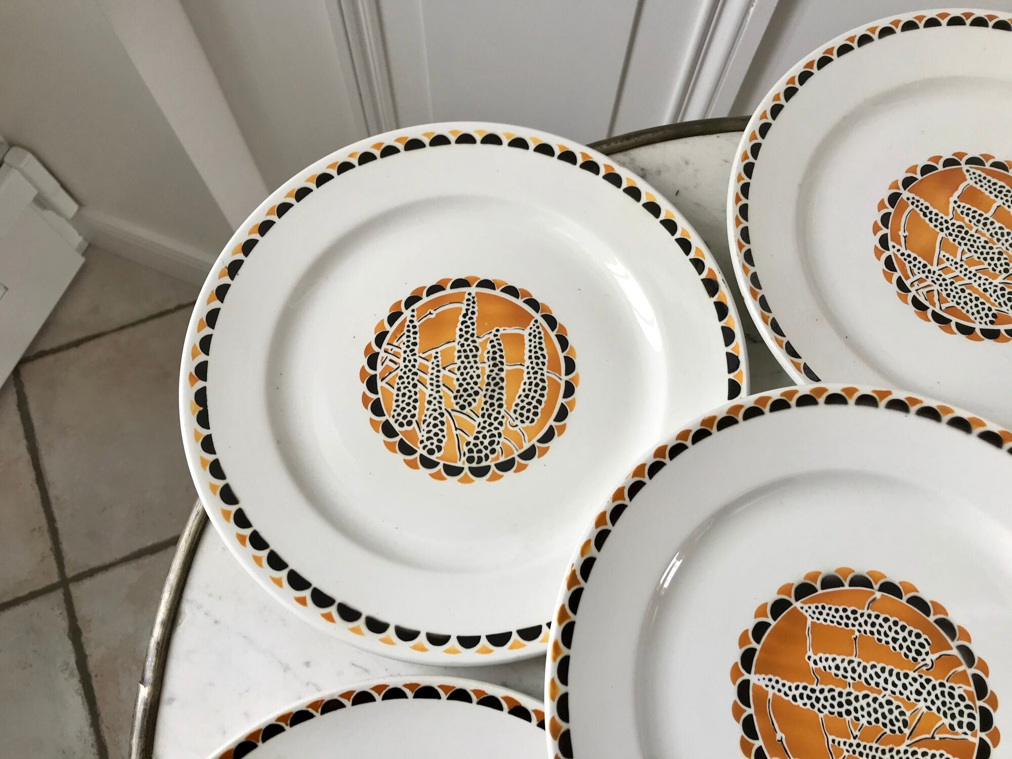set of 6 flat plates Sarreguemines model "Nomeny" art deco 30s