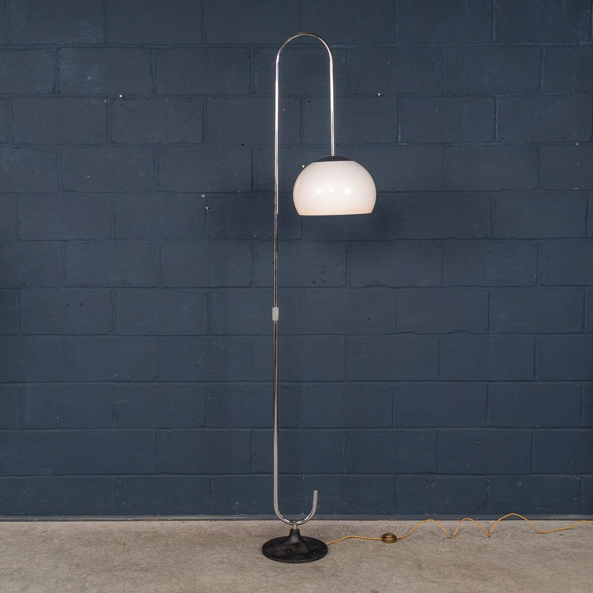 Vintage 20thc italian chrome floor lamp with opaline shade c.1970