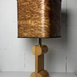 Midcentury Italian sculptural large table lamp with wood veneer shade