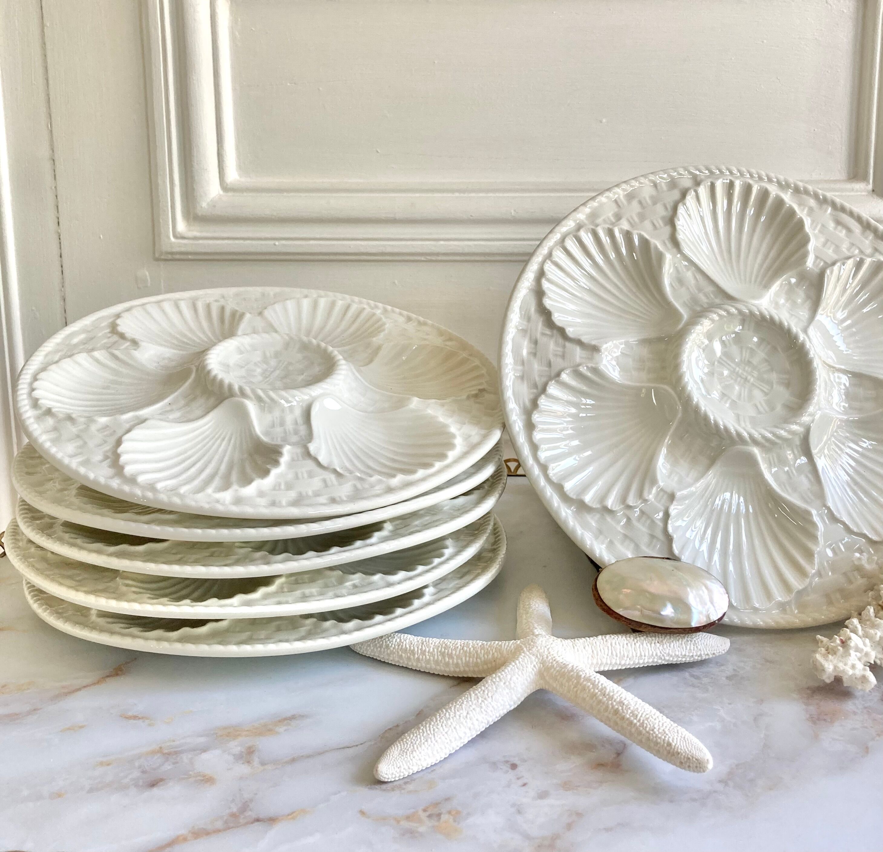 6 Longchamp slurry oyster plates