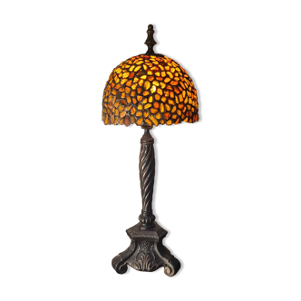 Grande lampe americaine art nouveau avec abat jour ambre tiffany  61x23