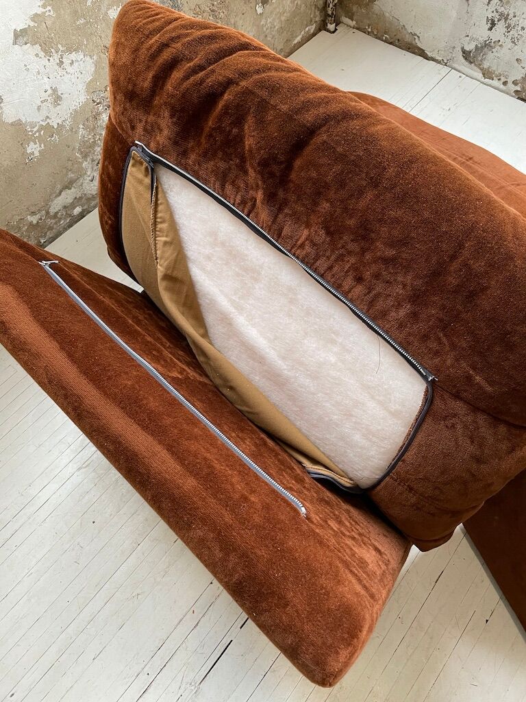 Pair 70s brown velvet armchairs