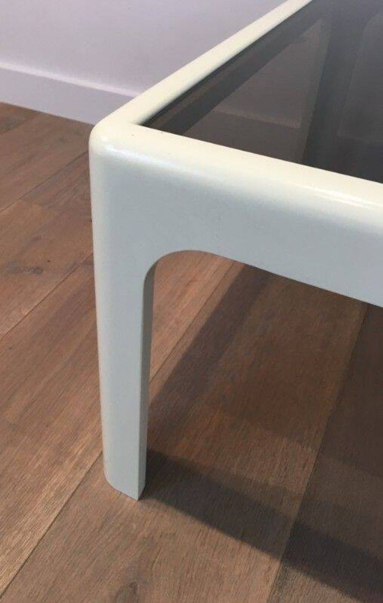 Pair of large white lacquered fiberglass side tables. Poschinger