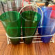 7 coloured glass glasses, 1960s-70s