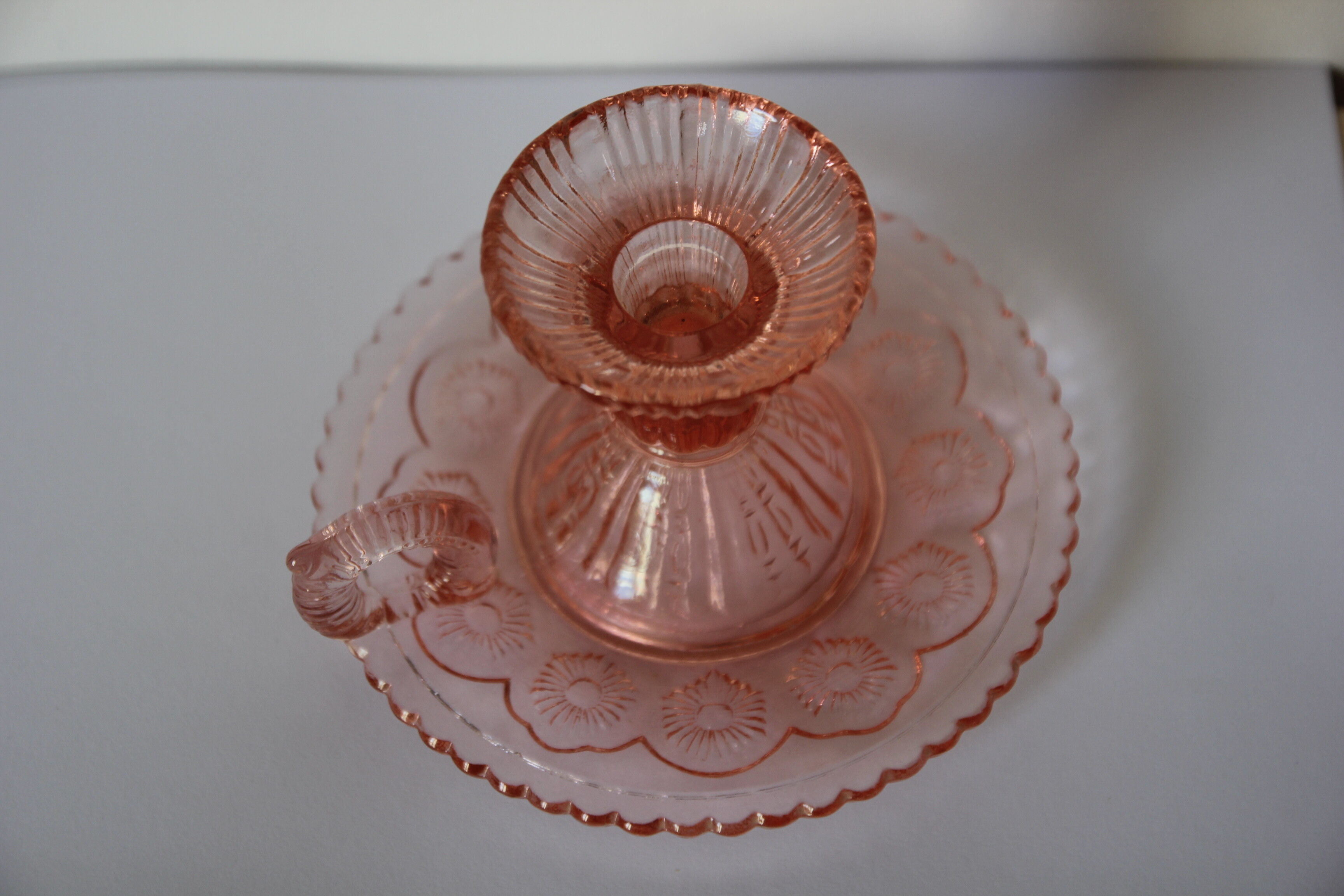 Pink glass candle holder