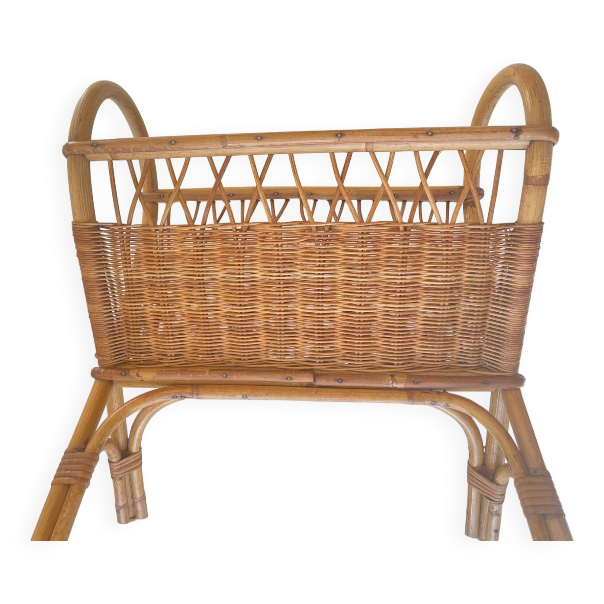 Old rattan magazine rack from the 70s
