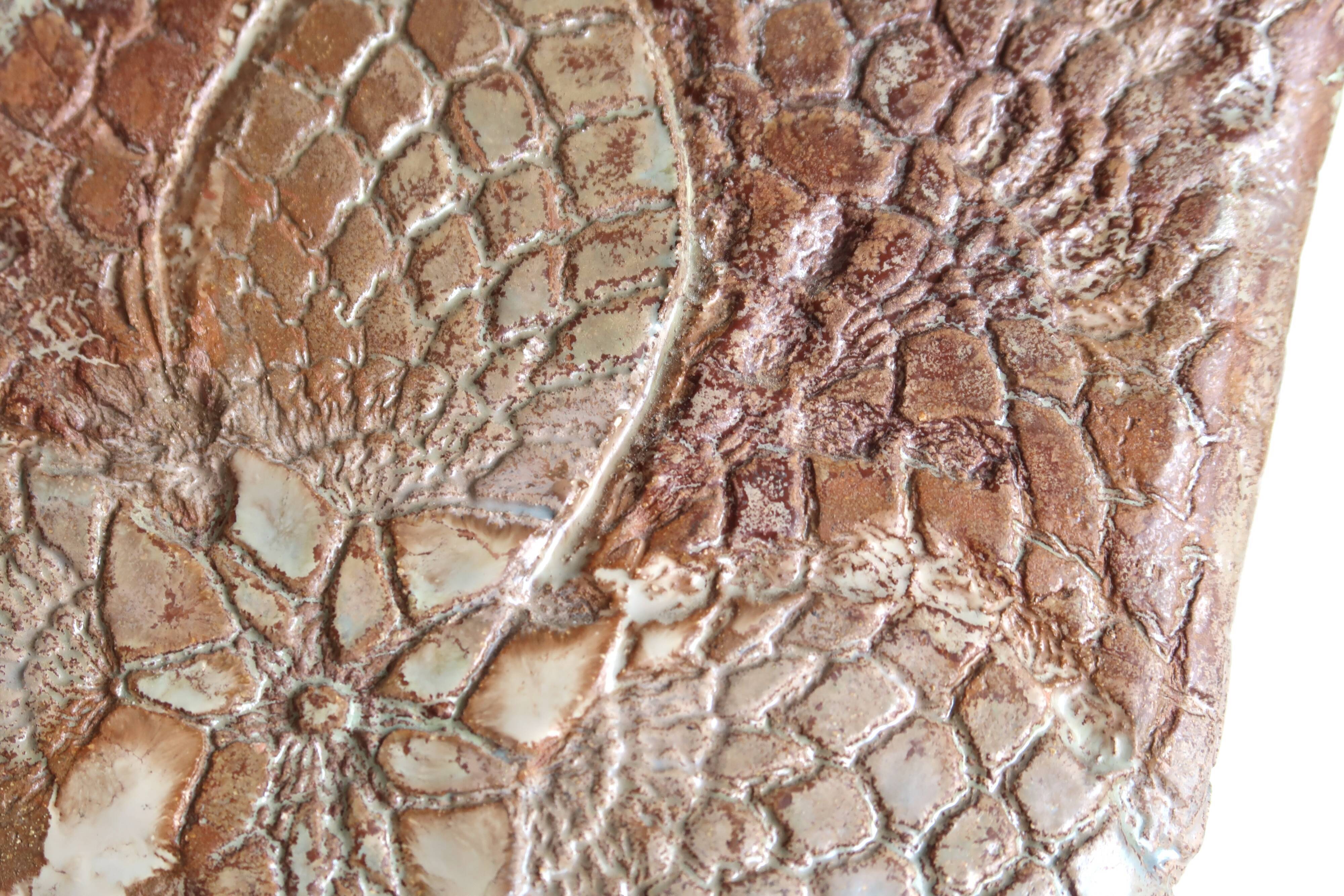 Rectangular ceramic vase, abstract decoration in relief, 70s