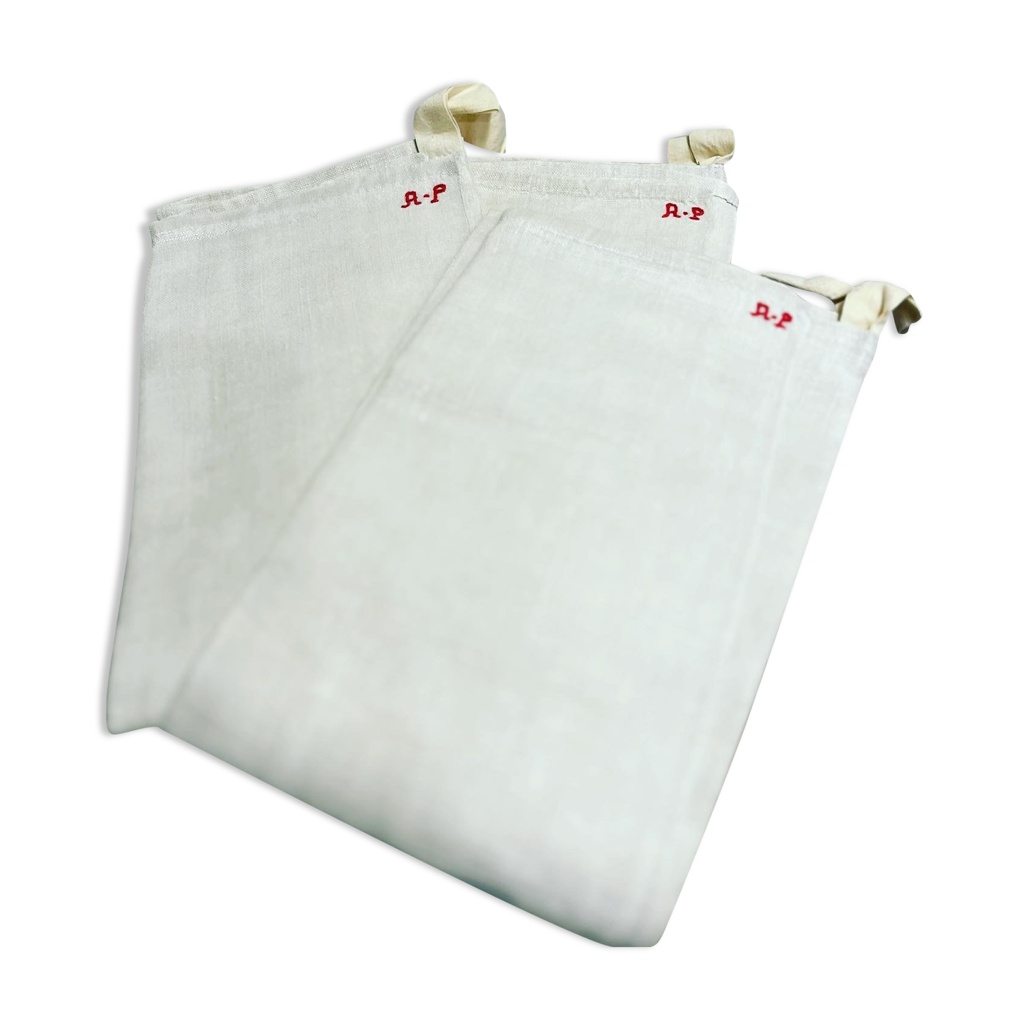 New linen tea towels embroidered AP