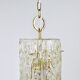 J.T. Kalmar Vienna Midcentury Textured Ice Glass Tube Brass Pendant Lamp, Austria, 1950s