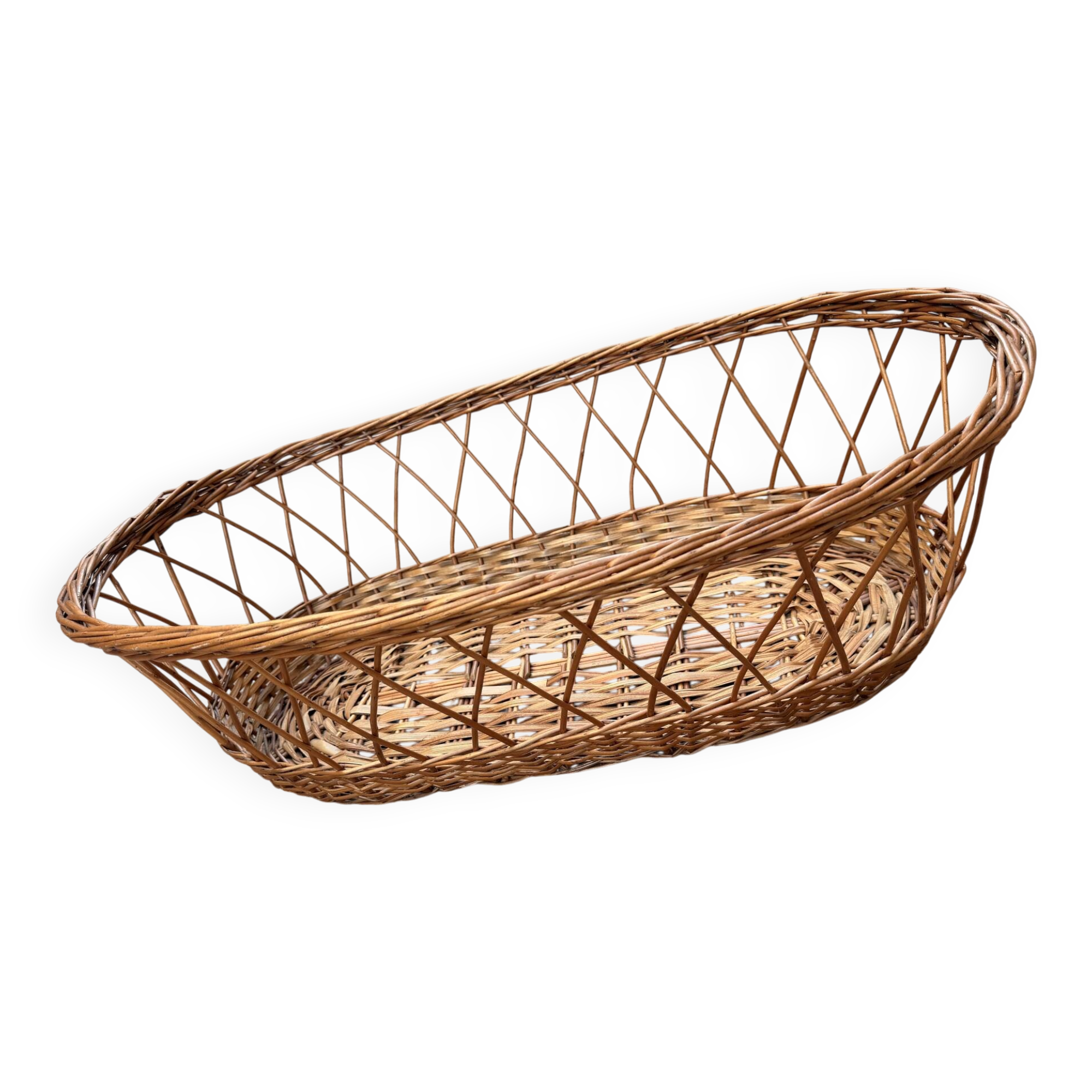 Grand panier oblongue en osier tressé