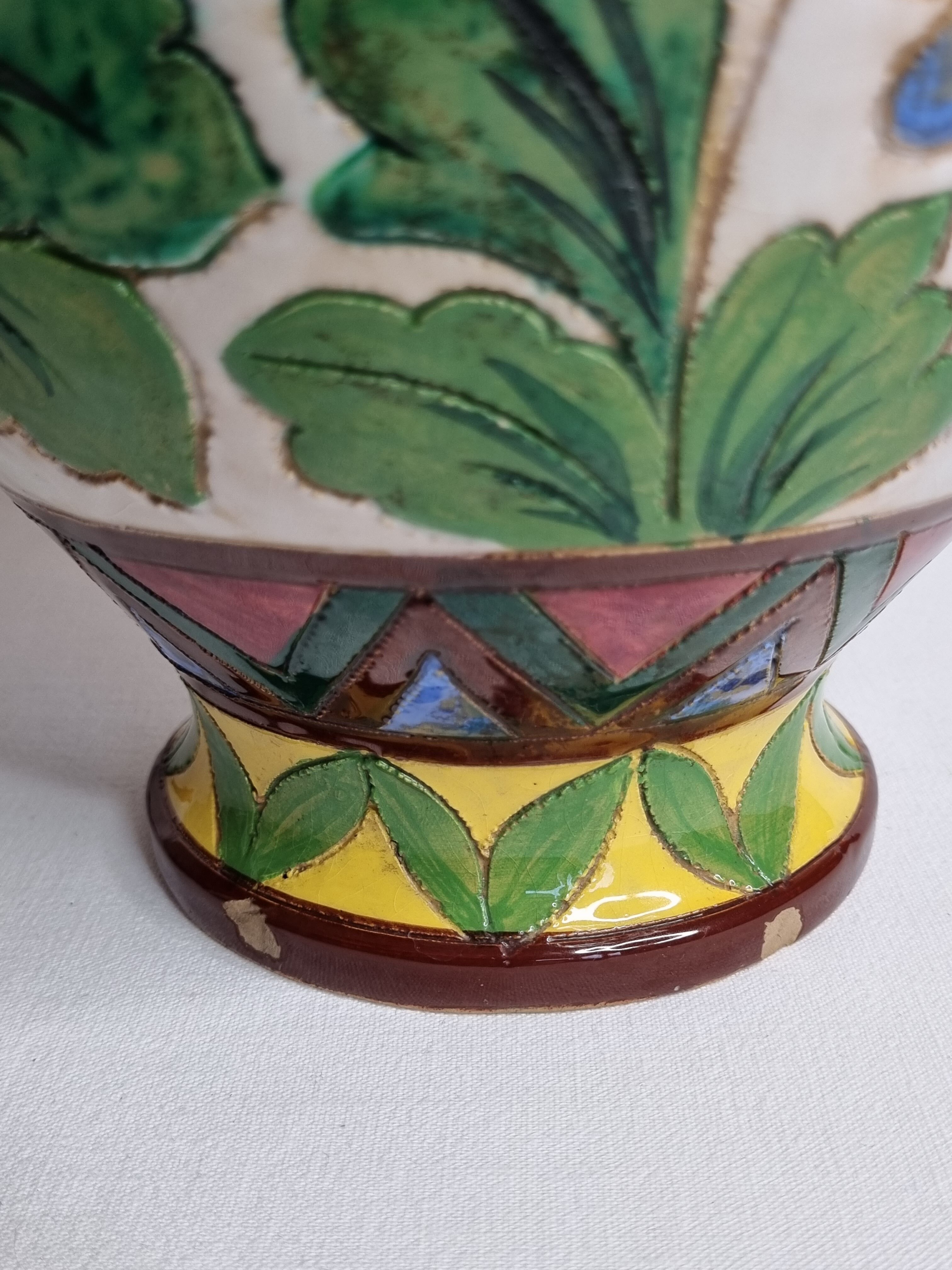 Vase with two handles "dolphins" decorated with flowers, Italy, 30 cm