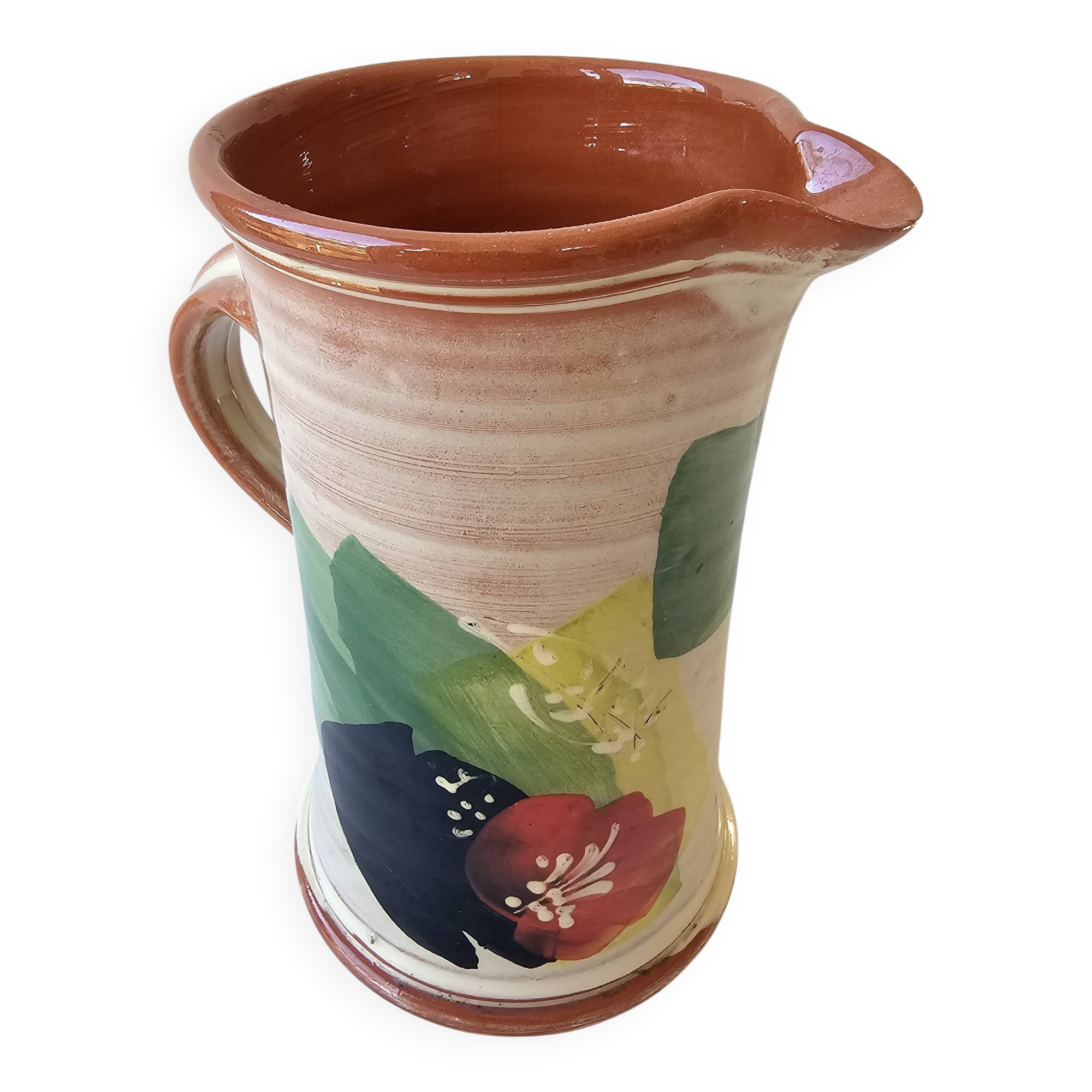 Ceramic jug with Provencal floral pattern signed (Signature to be identified)