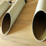 Set of 5 large cylindrical white and gold cinema pendants 1970s