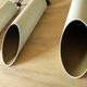 Set of 5 large cylindrical white and gold cinema pendants 1970s