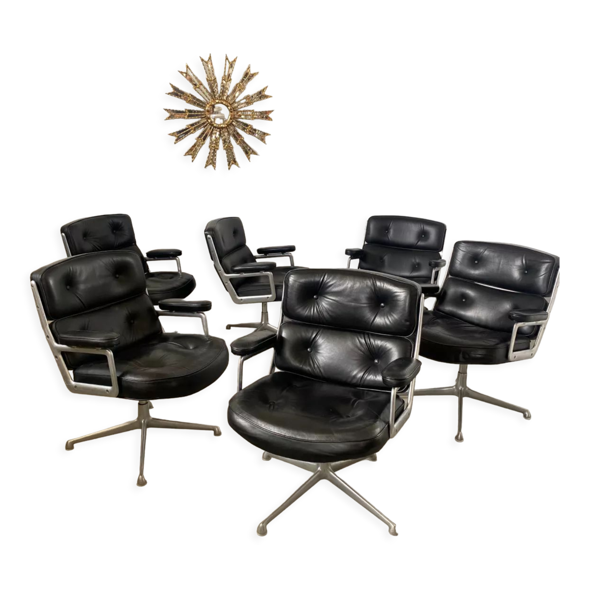 6 fauteuils en cuir Lobby Chair design Ray et Charles Eames, Hermann Miller