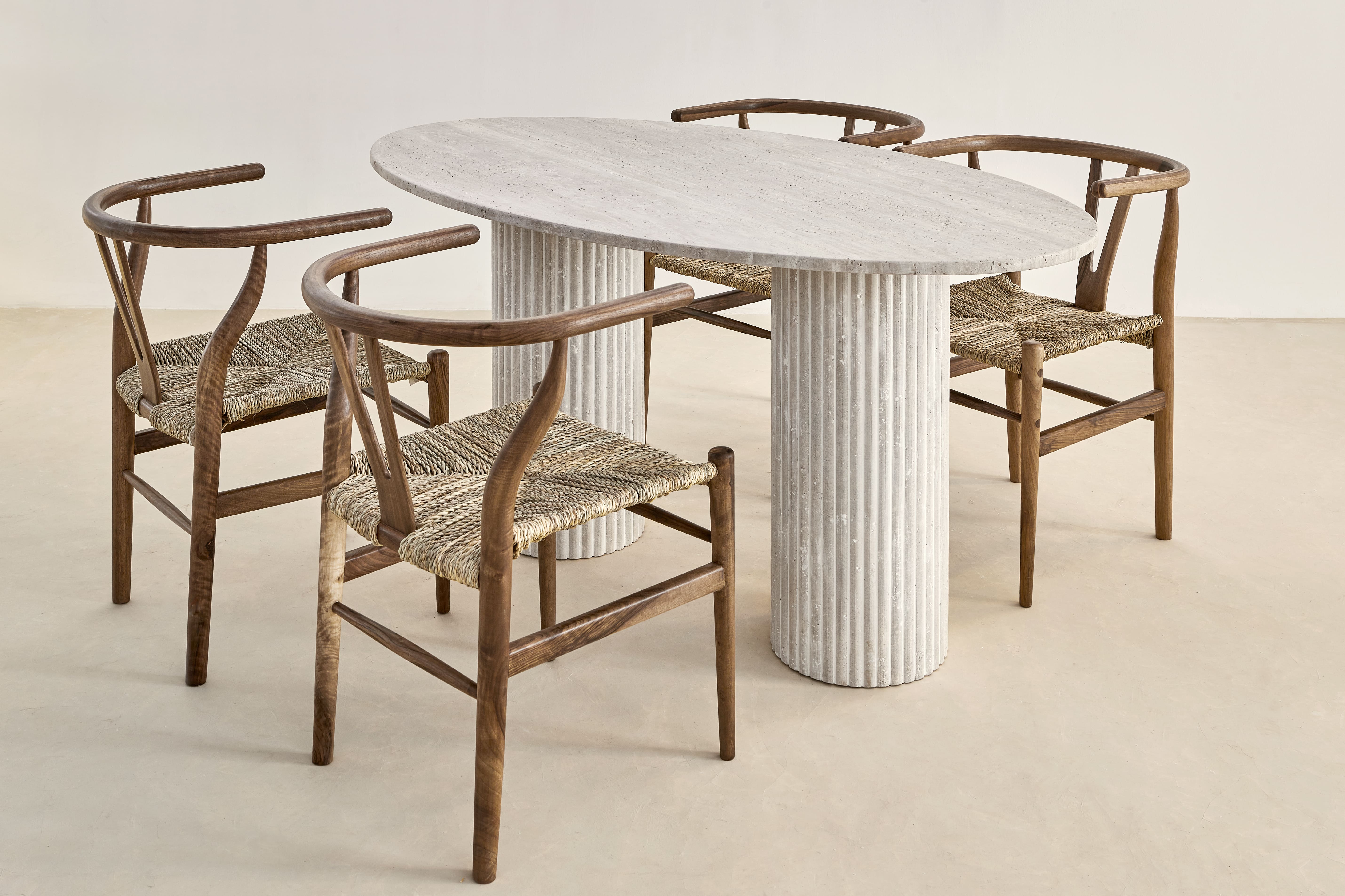 Natural travertine calypso oval dining table 240x100
