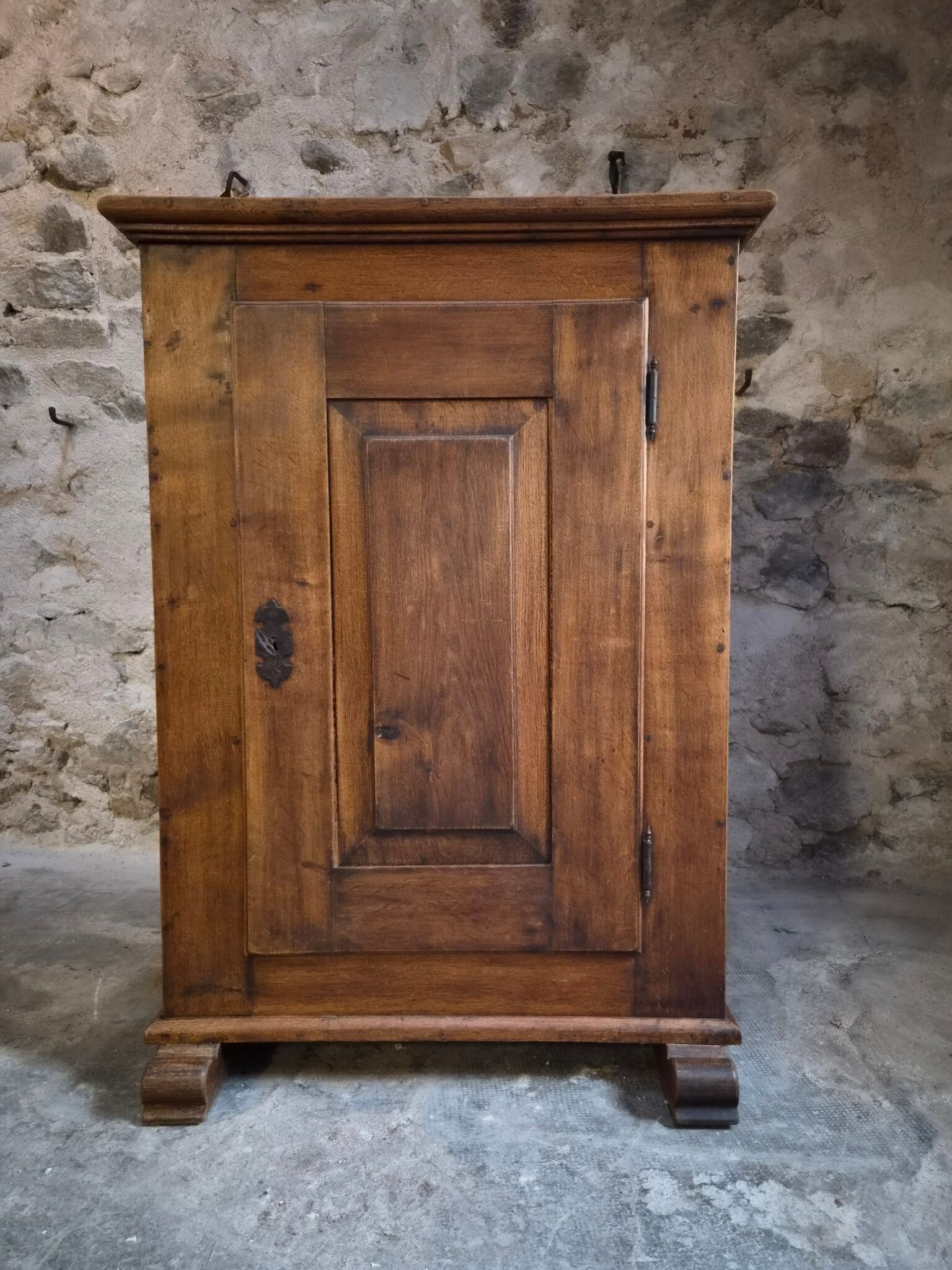 French antique oak wardrobe with one door, 18th century.