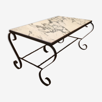 Coffee table in Carrara marble and wrought iron