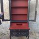 Louis XV style scriban bookcase in black and Basque red patinated cherry wood