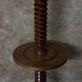 Neo-rustic floor lamp in turned wood in the style of Charles Dudouyt