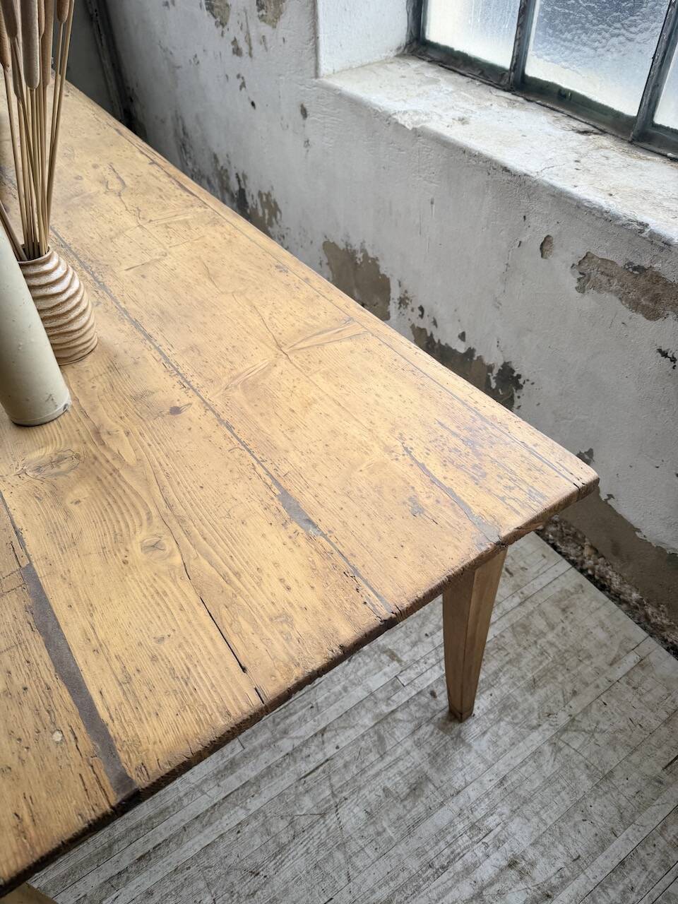 Pine and oak farmhouse table with multiple drawers, communal type, 240cm.