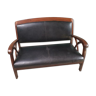 Old leather and teak sofa