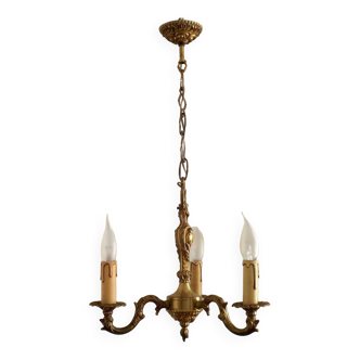 Petit lustre vintage français en bronze de qualité à 3 lumières de style traditionnel 4463
