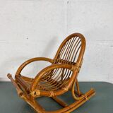Vintage doll rocking chair in rattan