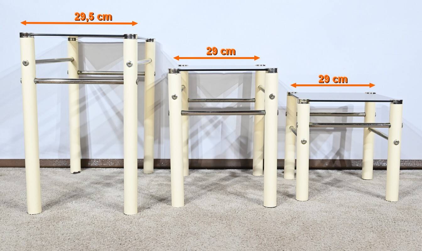 Tables Gigognes en Métal Beige, attribuées à Yves Boutboul – 1970