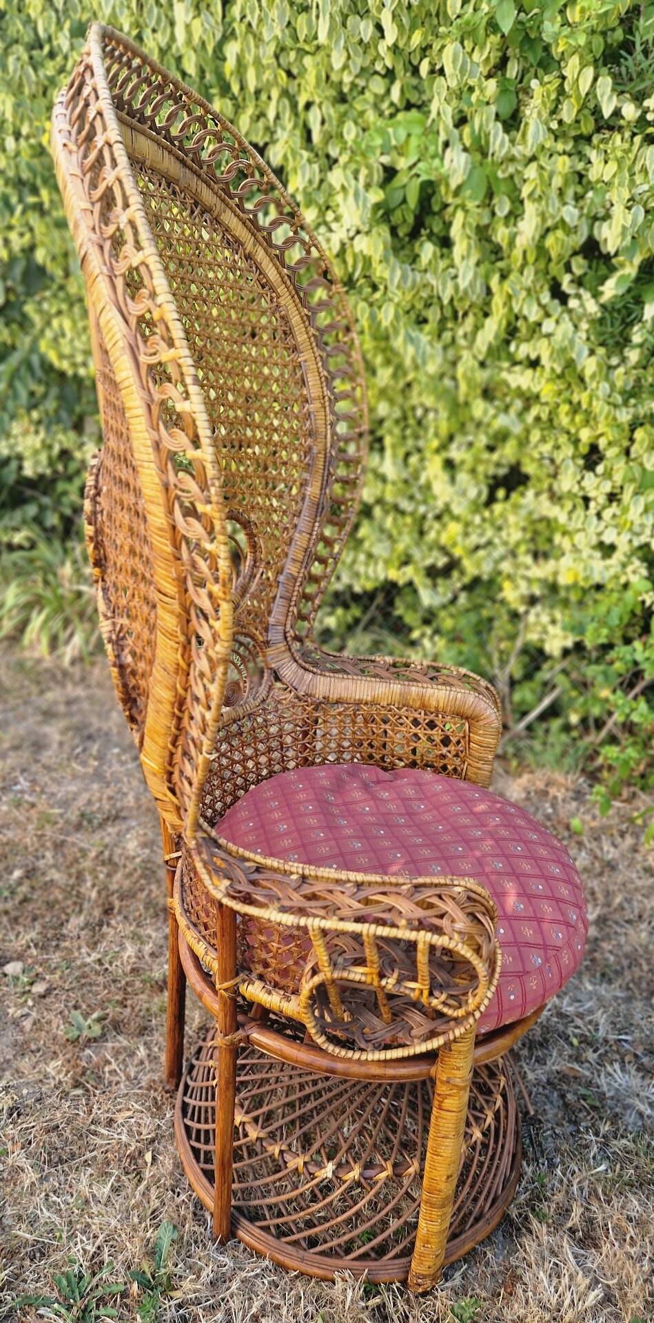 Peacock or Emmanuelle armchair in wicker from the 1970s.
