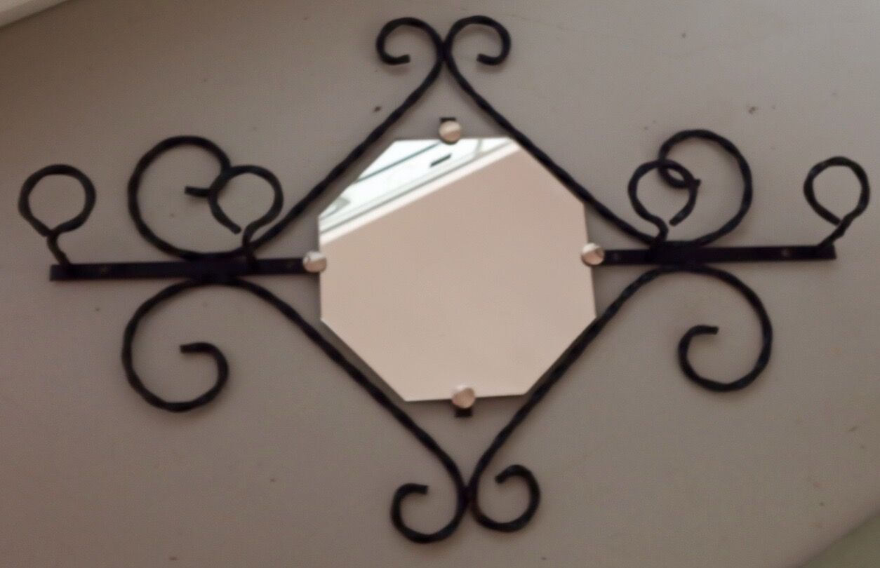 Wall coat rack in wrought iron and mirror 1950