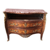 Louis XV style commode – floral marquetry – marble top – gilded bronzes