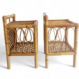 Mid-Century Bamboo and Rattan Nightstands, Spain, Hand-Crafted, 1970s