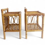Mid-Century Bamboo and Rattan Nightstands, Spain, Hand-Crafted, 1970s