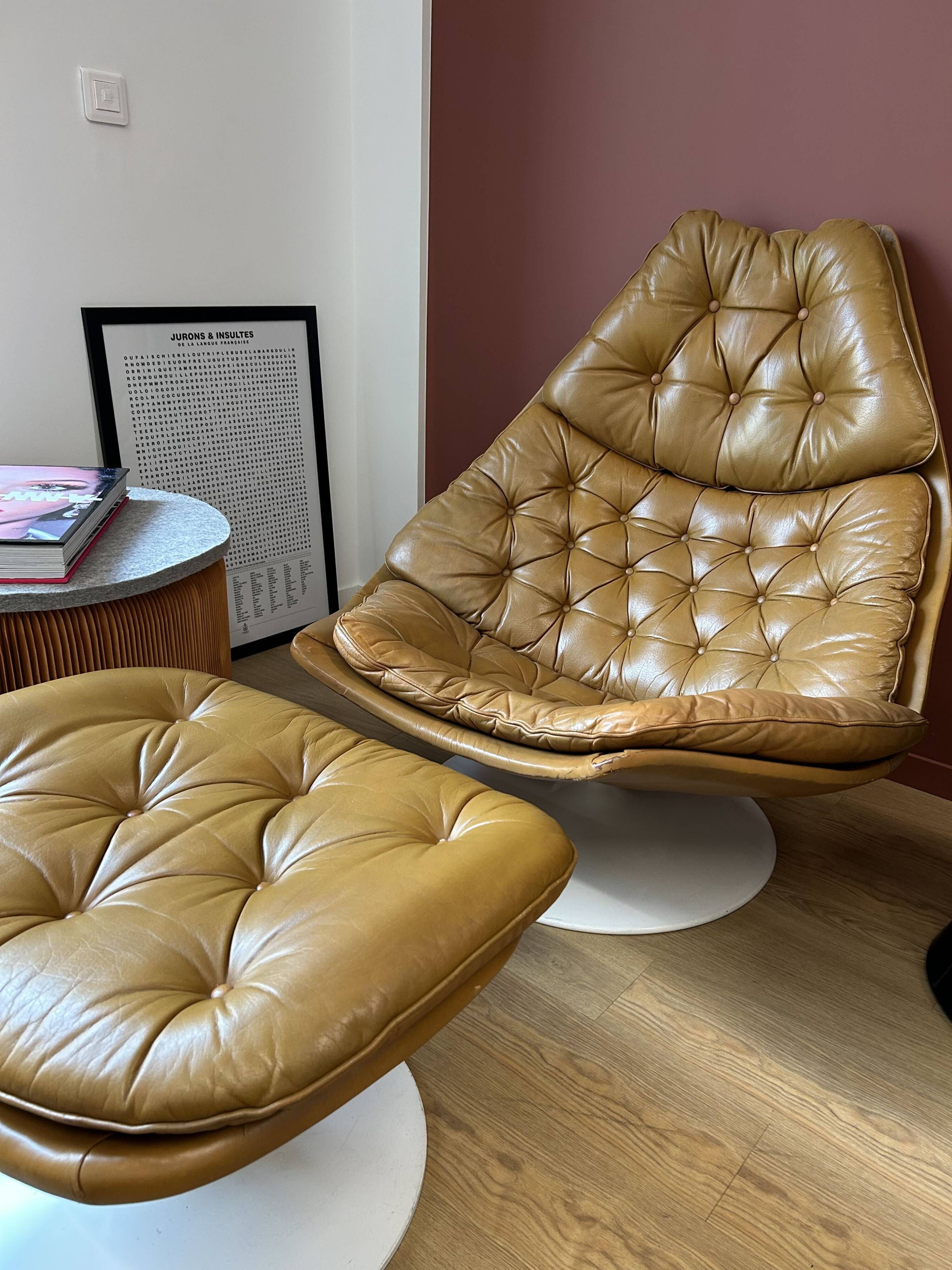 Swivel armchair and footrest FS588 by Geoffrey Harcourt for Artifort