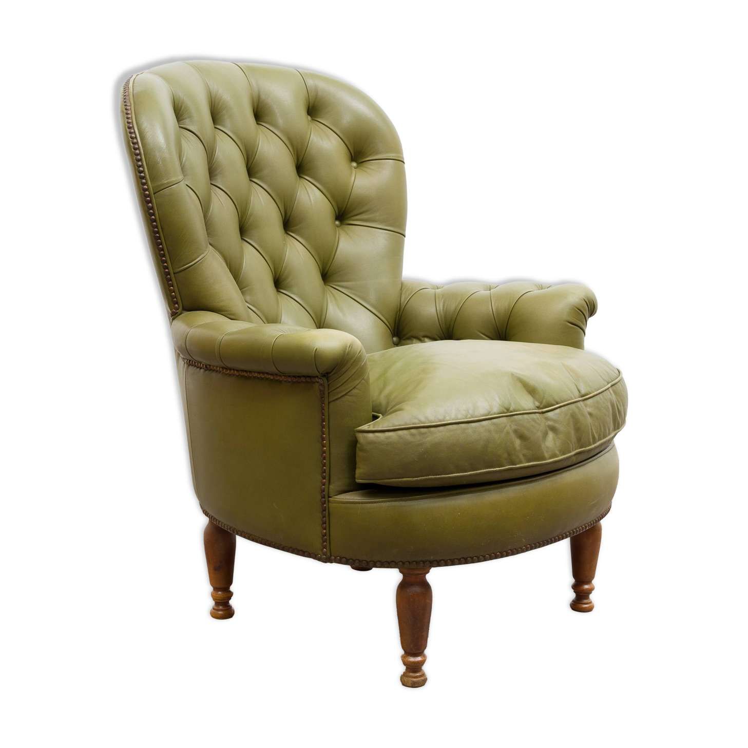 Fauteuil Chesterfield en cuir vert olive