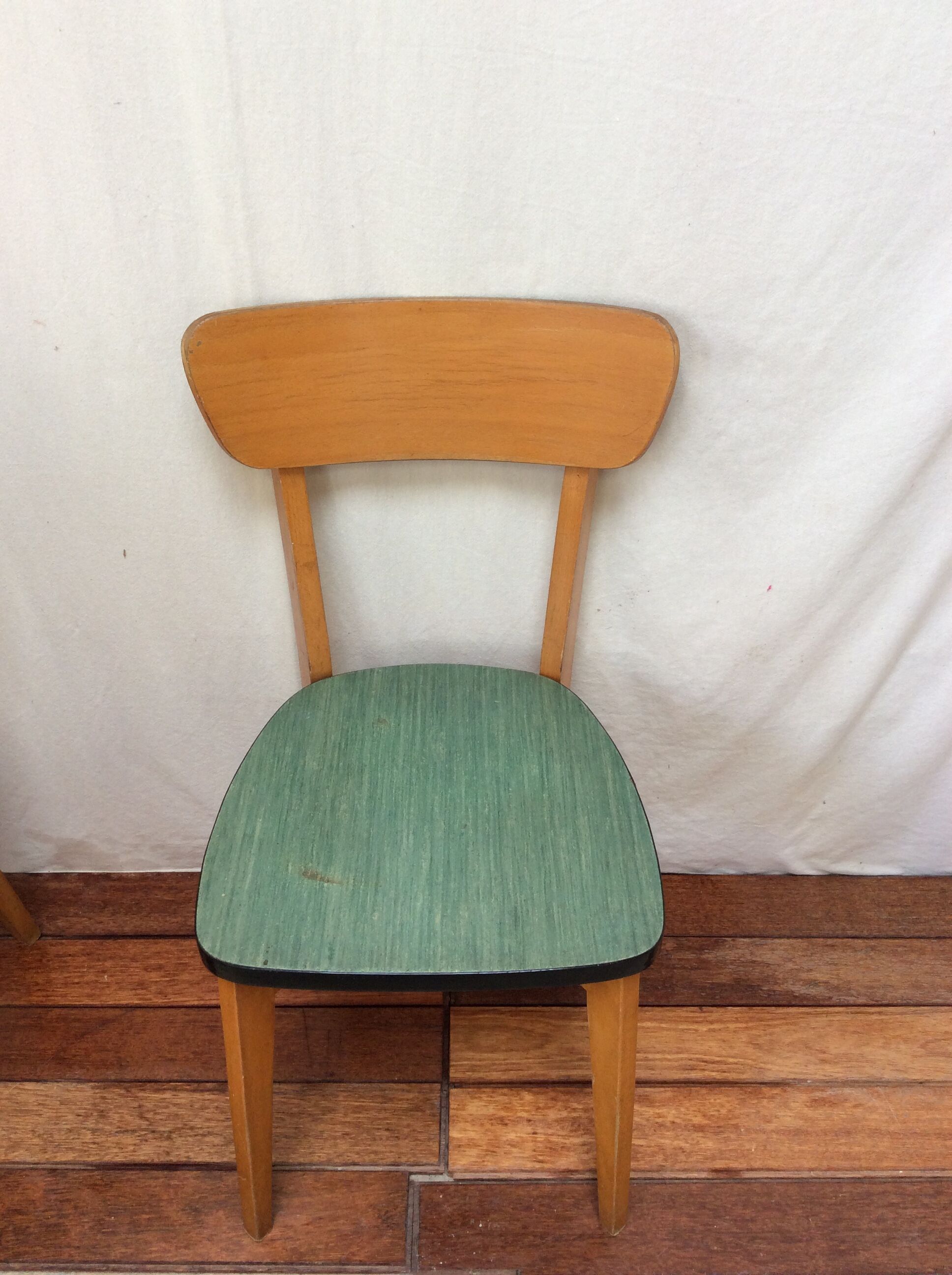 Set of 6 chairs in wood and green leatherette, 1960's