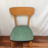 Set of 6 chairs in wood and green leatherette, 1960's