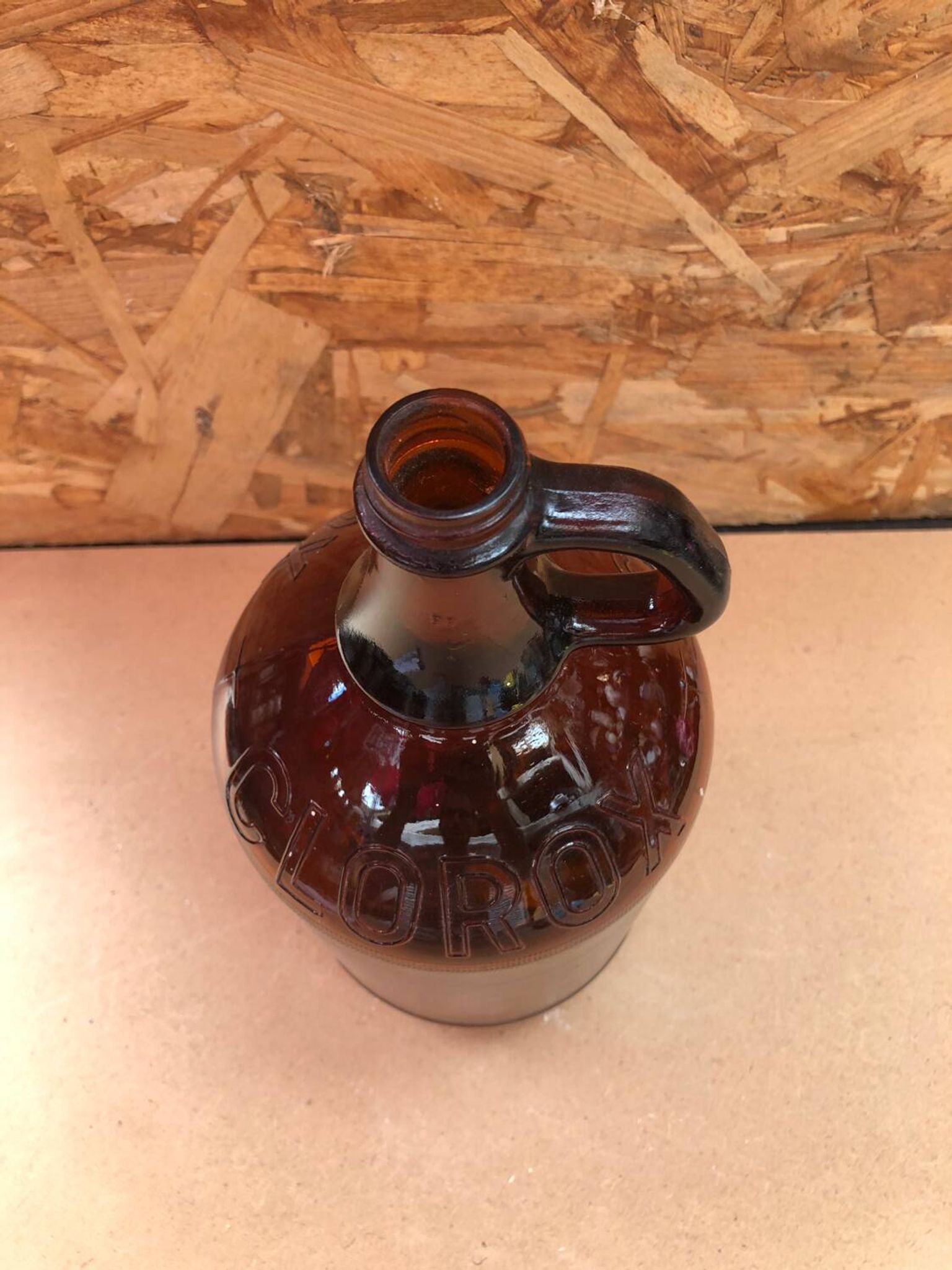 Ancienne Bouteille Dame Jeanne CLOROX Verre Marron Vintage #A941