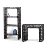 Vintage sculptural metal wire shelving and display table set