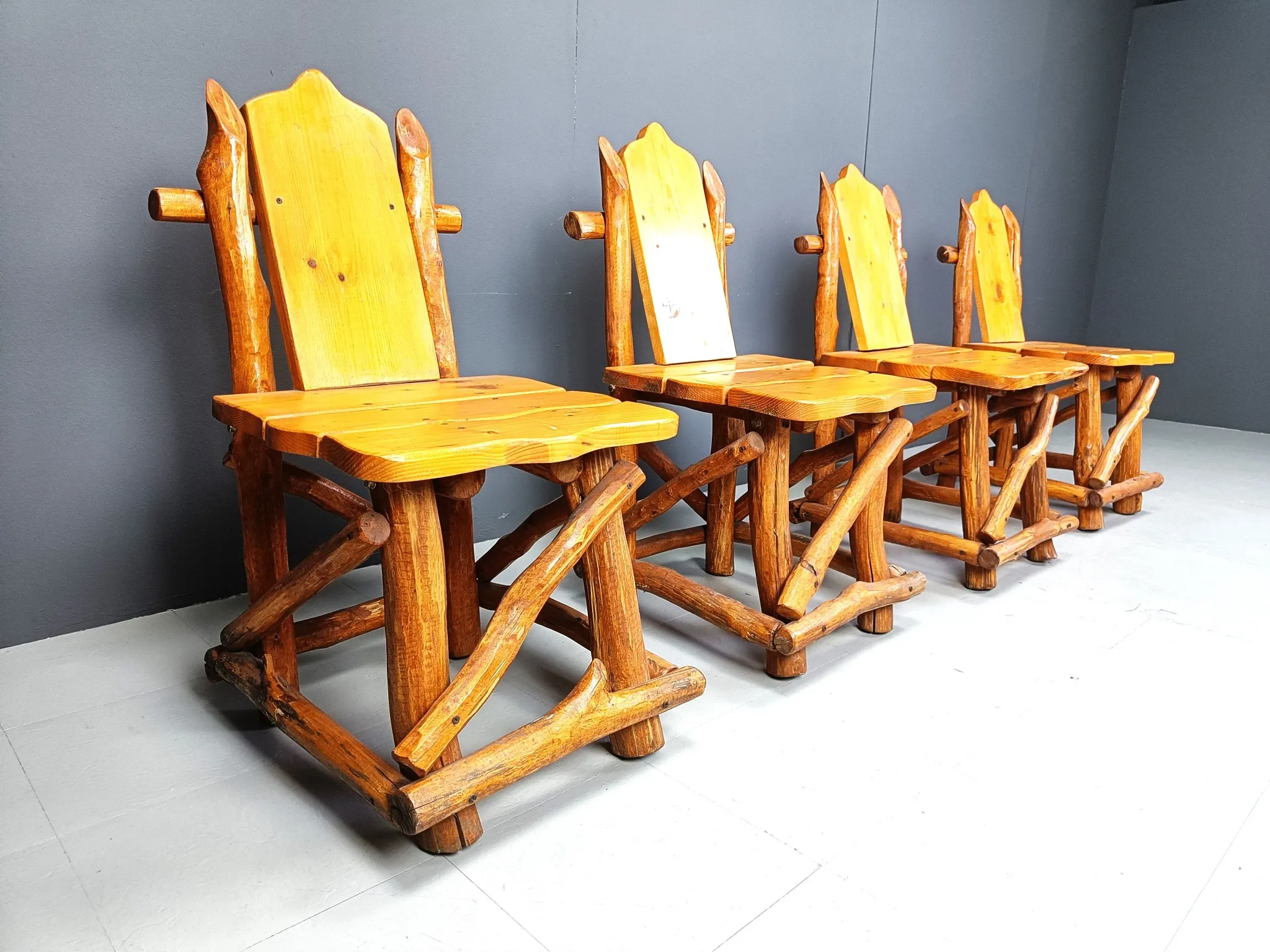 Vintage brutalist dining chairs, set of 4 - 1960s