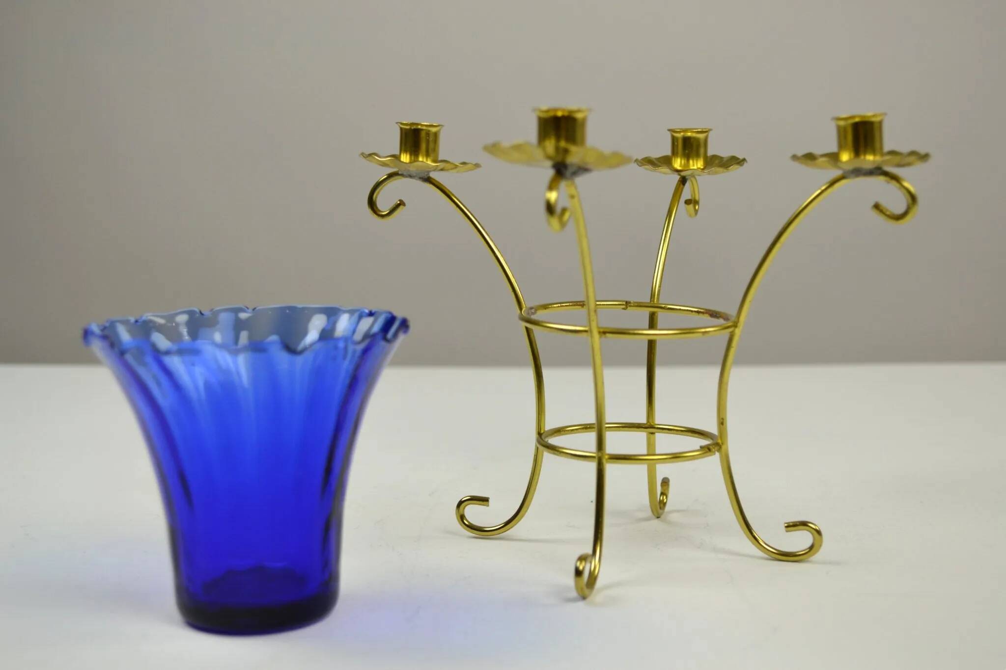 Brass and Cobalt Blue Glass Candle Holder, Sweden, 1960s