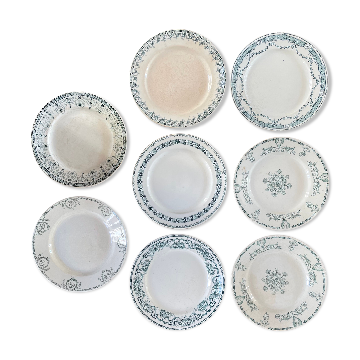 Set of 8dessert plates mismatched Iron Earth XIXth